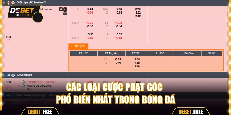 Các loại cược phạt góc phổ biến nhất trong bóng đá